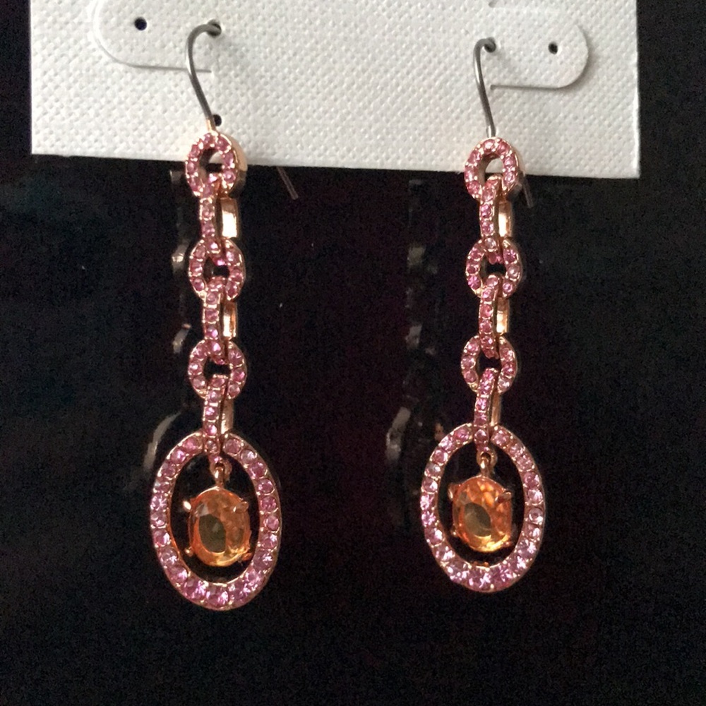 Pink Rhinestone Chainlink Dangle Earrings